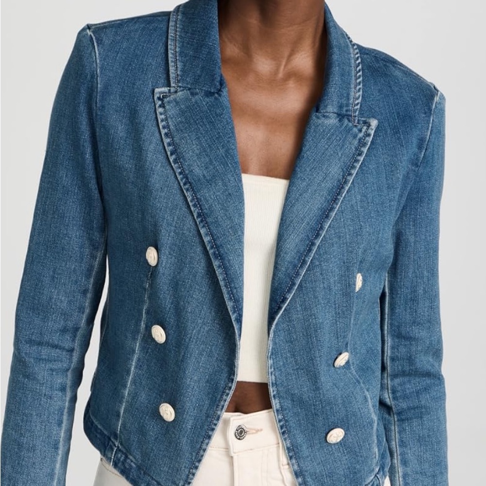 L'AGENCE Double-Breasted Crop Denim Jacket in Size 0